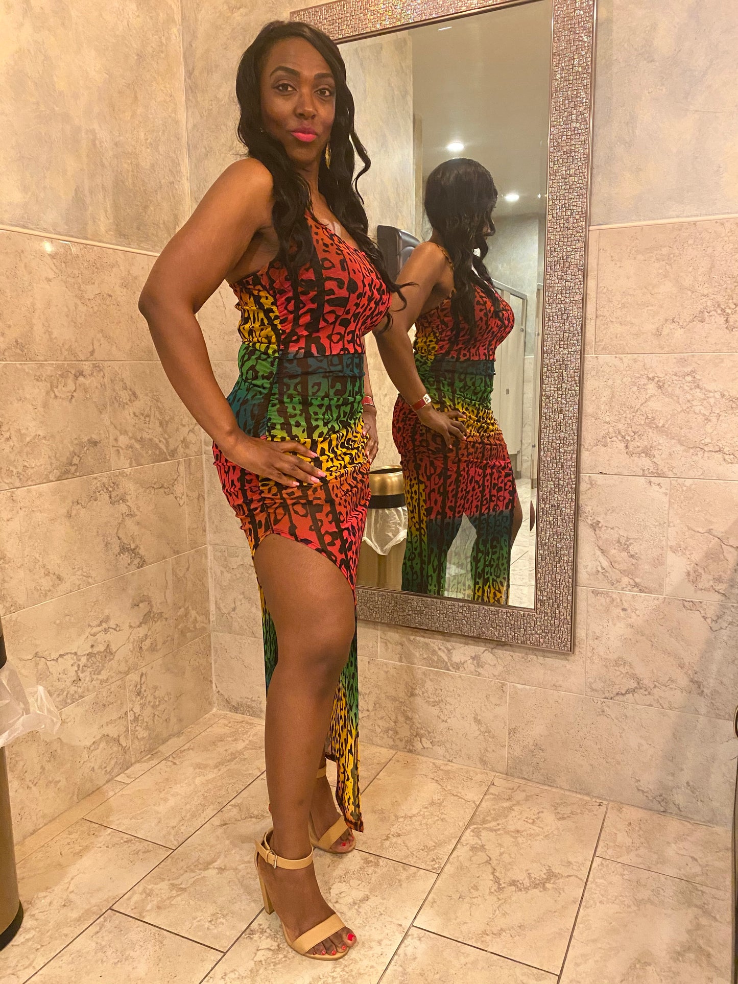 Women's Rouched Cami Animal Print Multicolor Maxi Dress