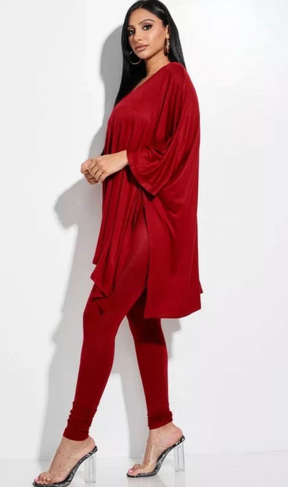 Black Solid Cape Top and Leggings Set