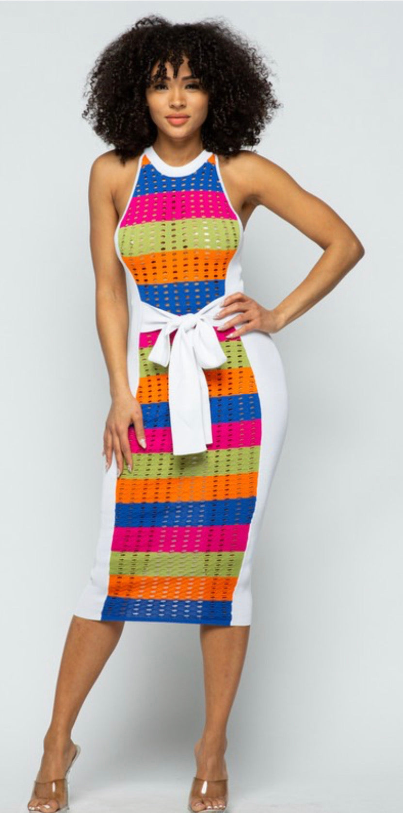 Women's Midi Multicolored Front Tie Dress