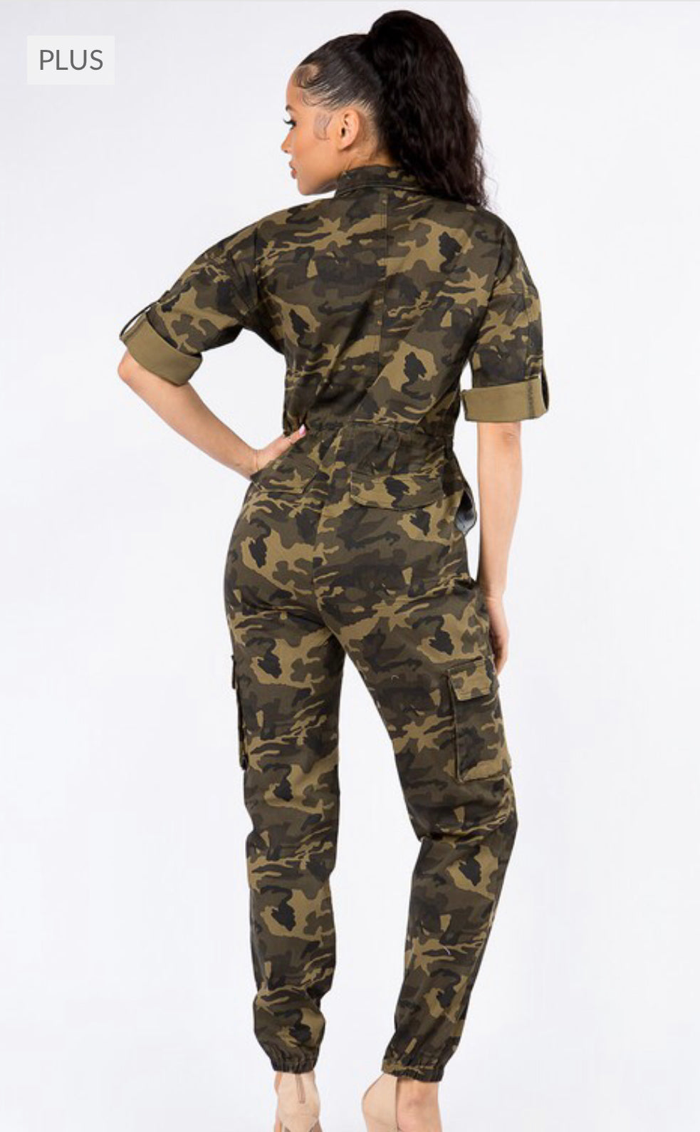 Plus Size Zipper Front Utility Cargo Jumpsuit