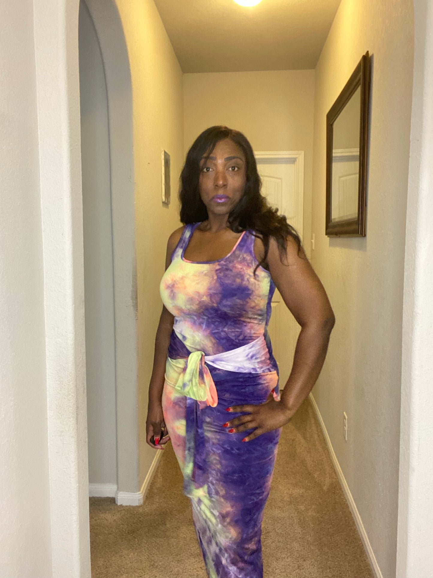 Women's Sleeveless Tie Dye Maxi Dress with Split