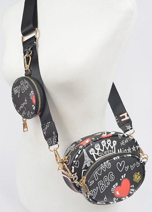 Graffiti Multi Zip Crossbody Bag