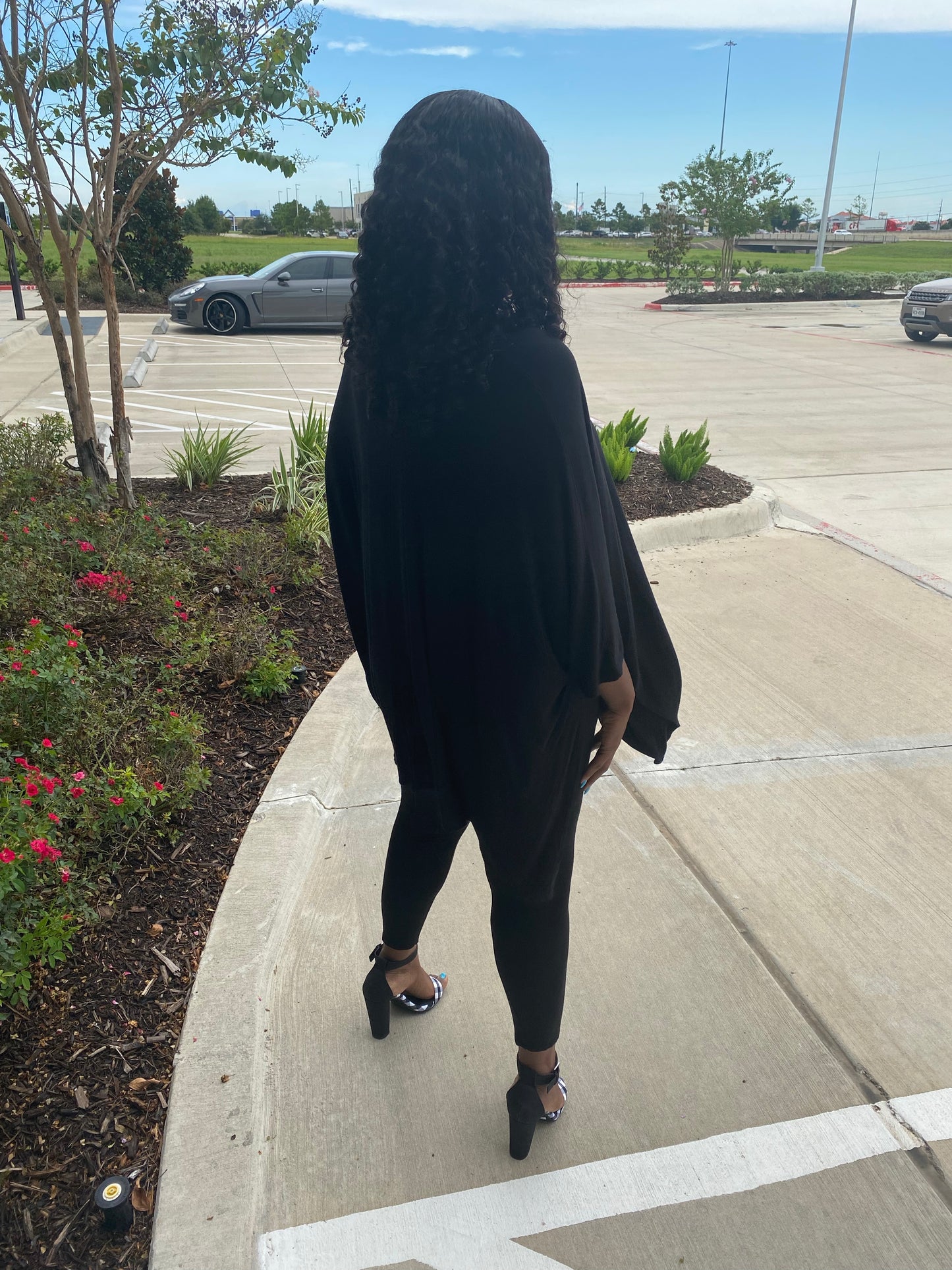 Black Solid Cape Top and Leggings Set