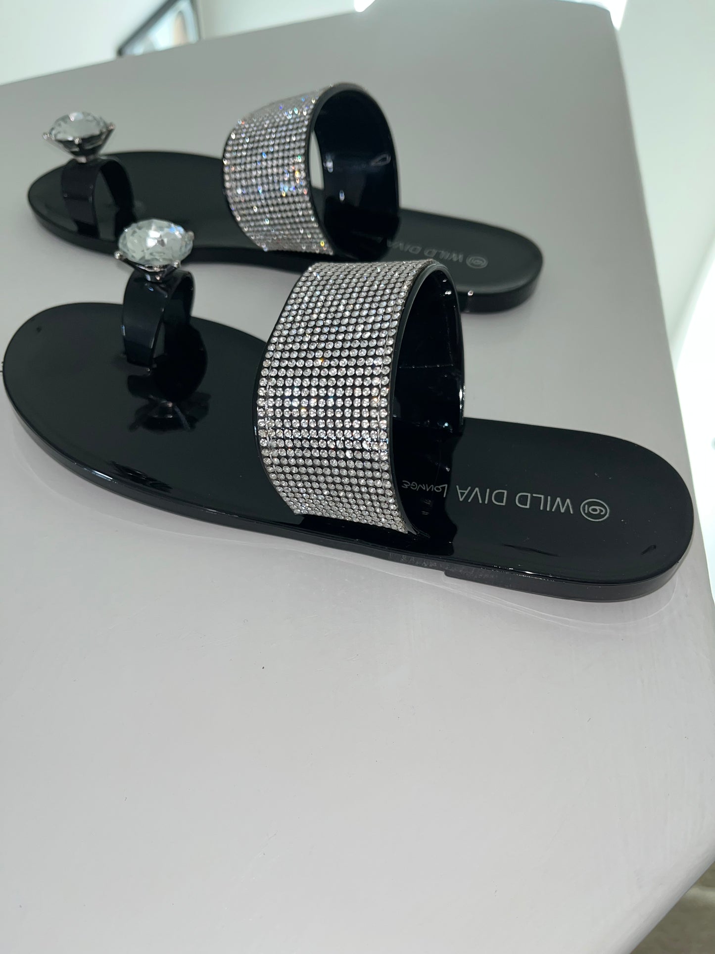 Women's Rhinestone Black Bling Jelly Flats Sandal Slides