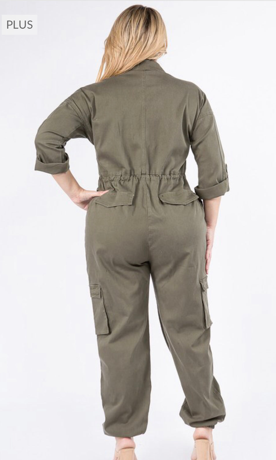 Plus Size Zipper Front Utility Cargo Jumpsuit