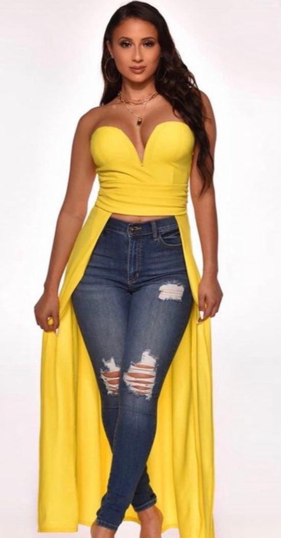 Heart Shape Neckline Open Flow Style Dress Top