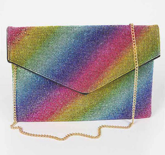 Multi Color Rhinestone Envelope Clutch