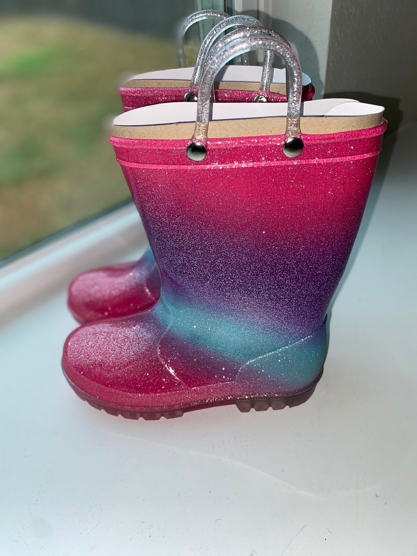 Girls Glitter Multi Colored Waterproof Rain Boots