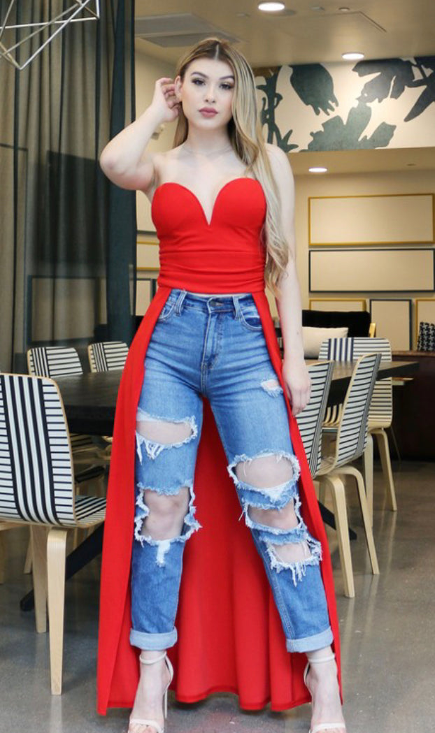 Heart Shape Neckline Open Flow Style Dress Top