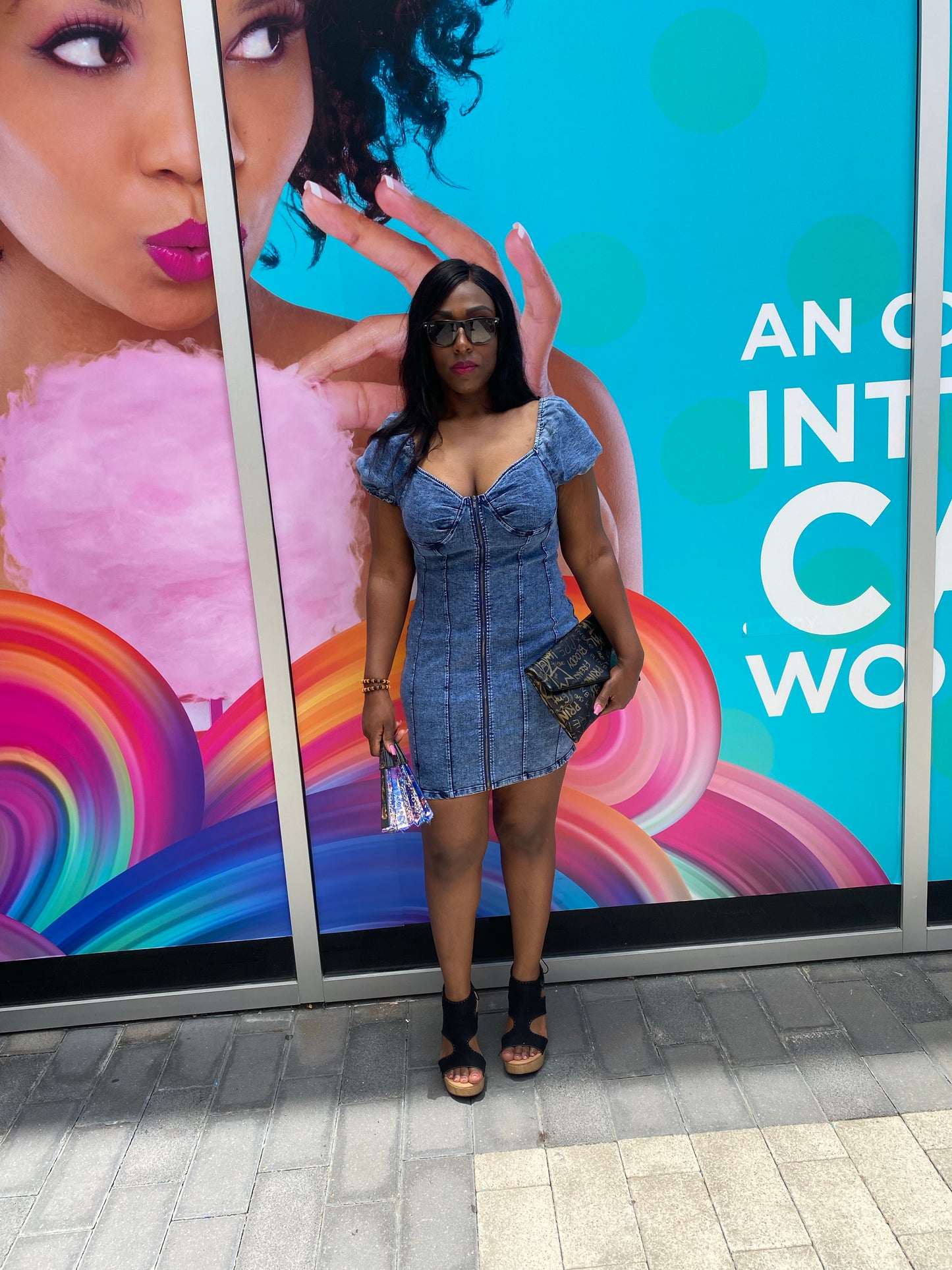 Plus Size Bodycon Denim Bustier Front Zip Midi Dress