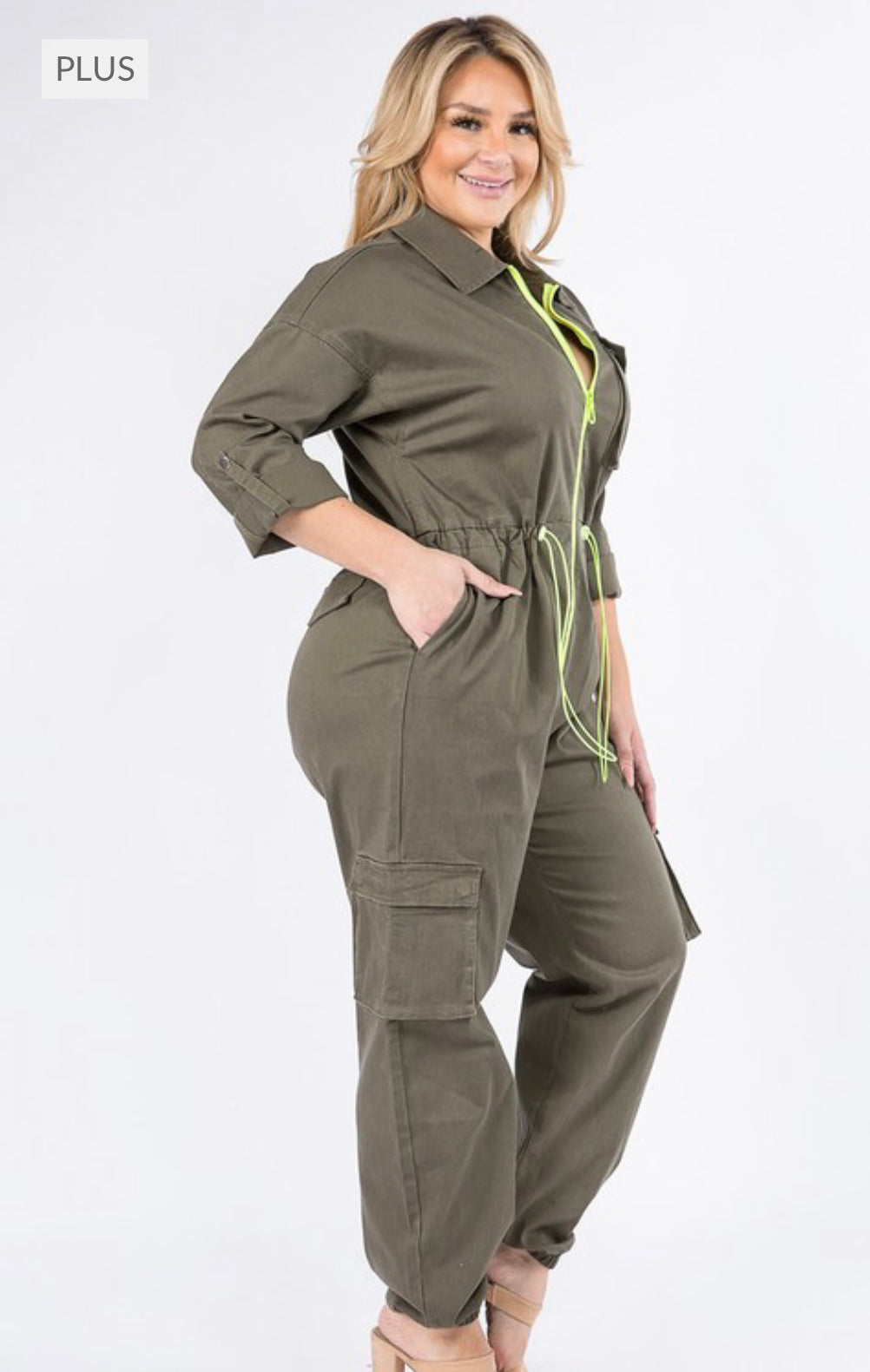 Plus Size Zipper Front Utility Cargo Jumpsuit