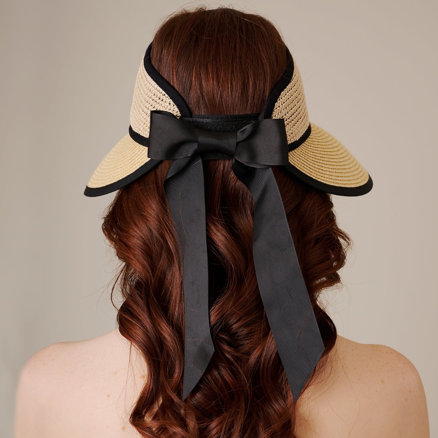 Ribbon Tie Straw Visor Hat