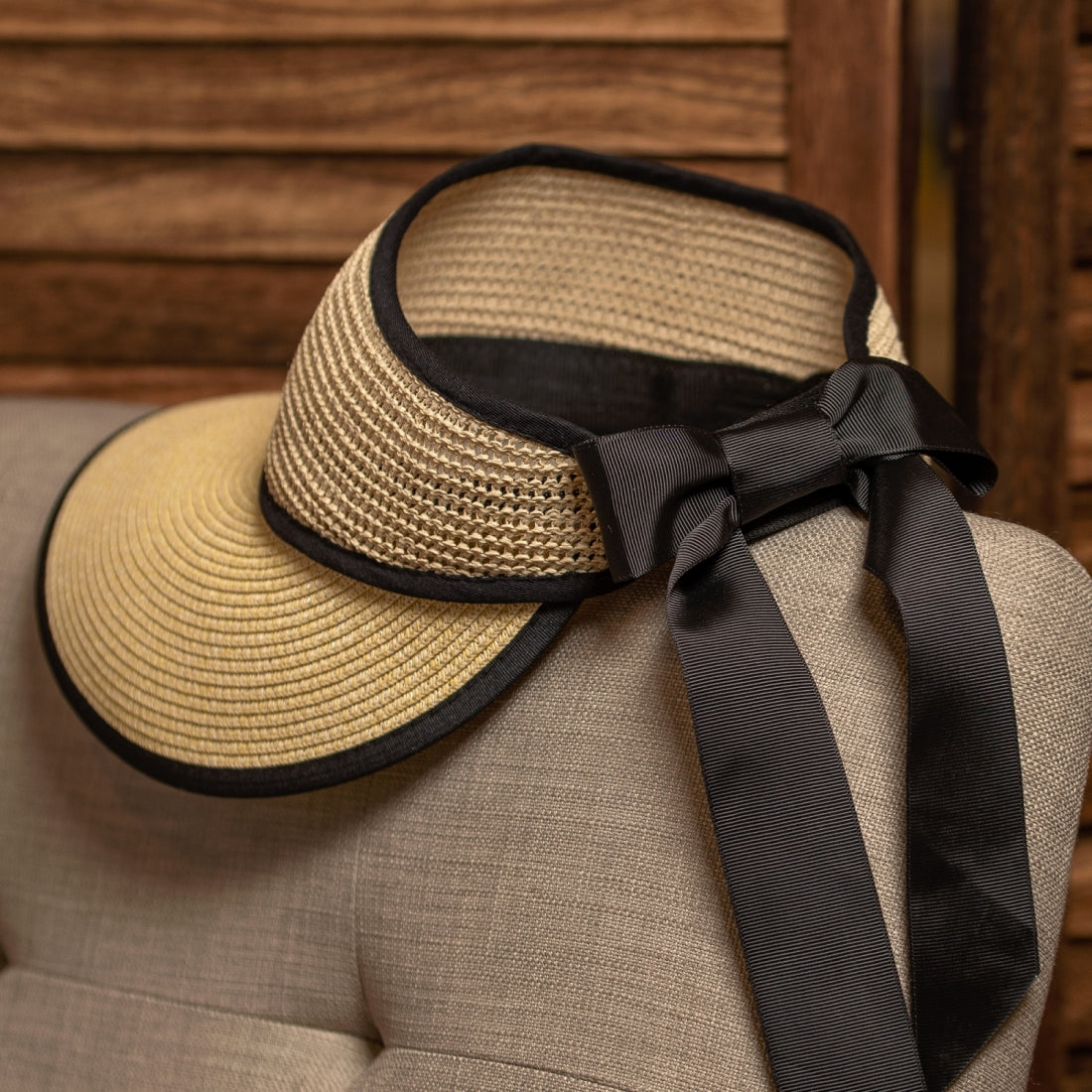 Ribbon Tie Straw Visor Hat