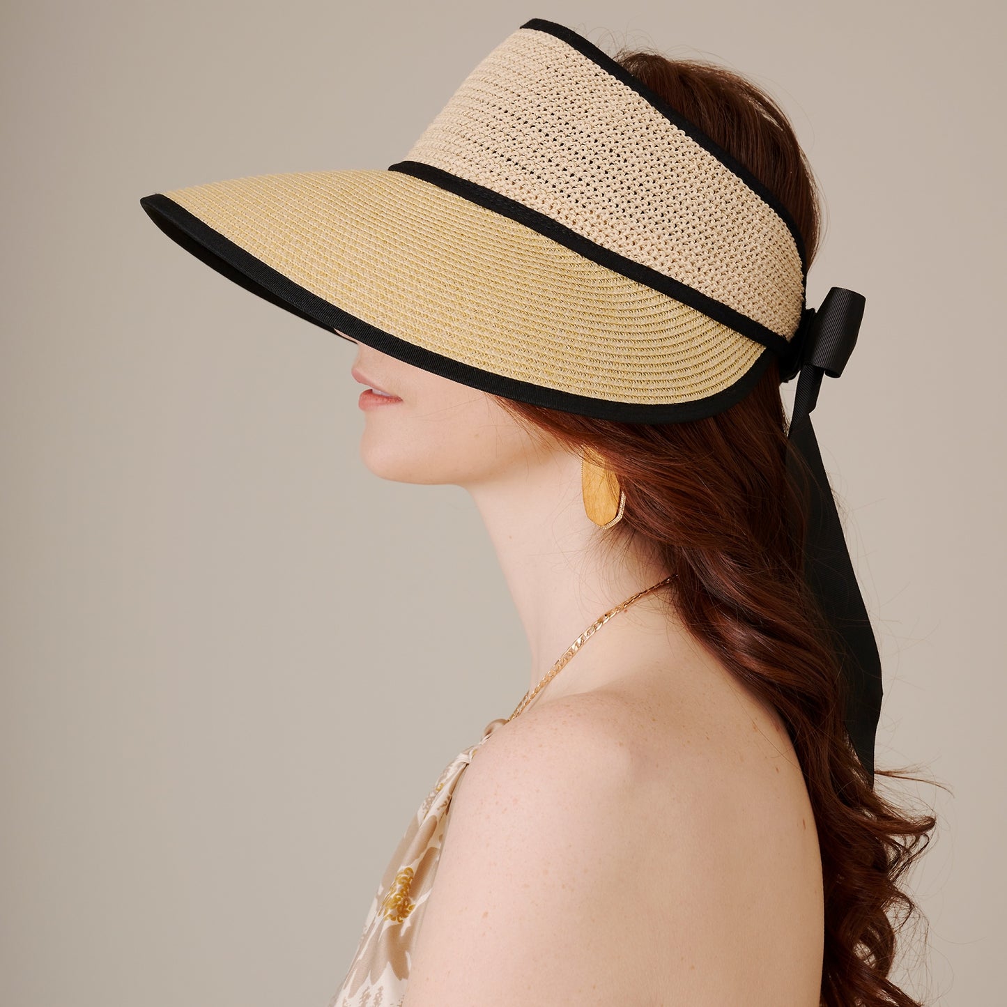 Ribbon Tie Straw Visor Hat