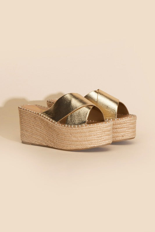 Partner's Raffia Platform Slides Sandals