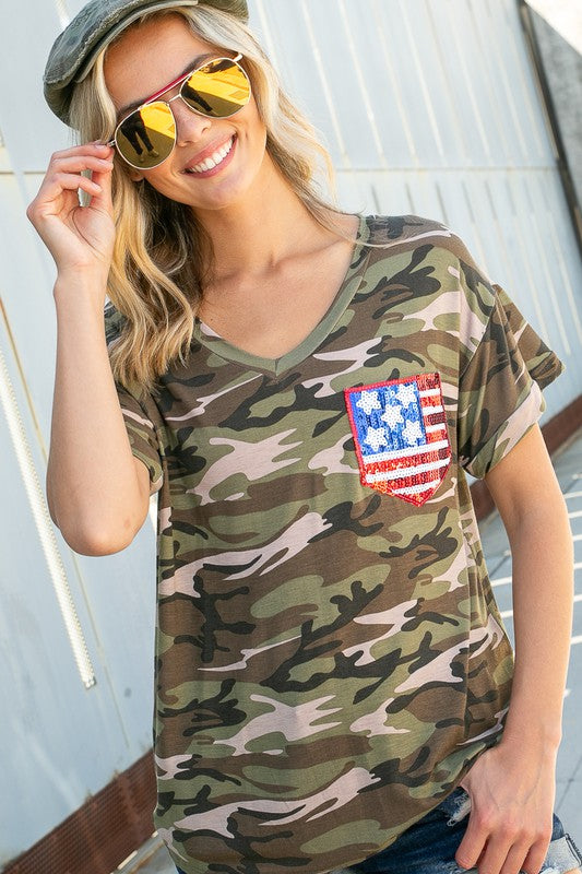4TH OF JULY SEQUINCE POCKET TOP