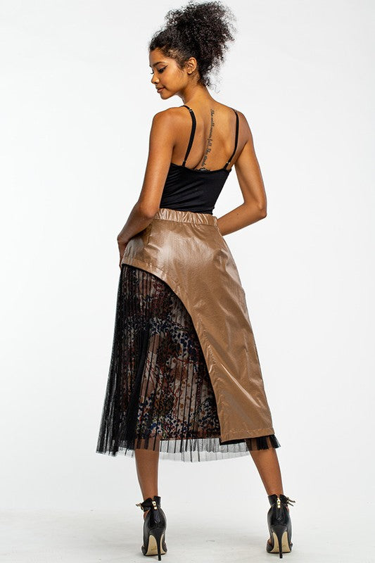 Mesh and Faux Mixed Leather Material Skirt