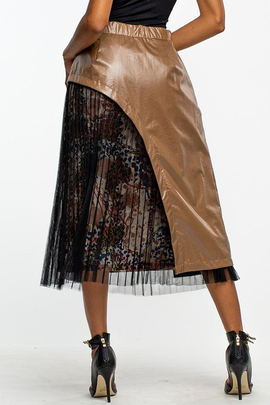 Mesh and Faux Mixed Leather Material Skirt