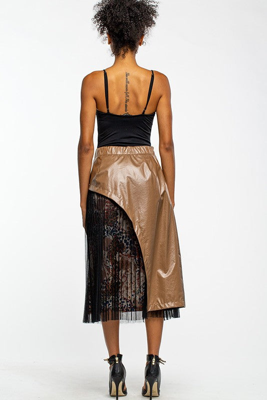 Mesh and Faux Mixed Leather Material Skirt