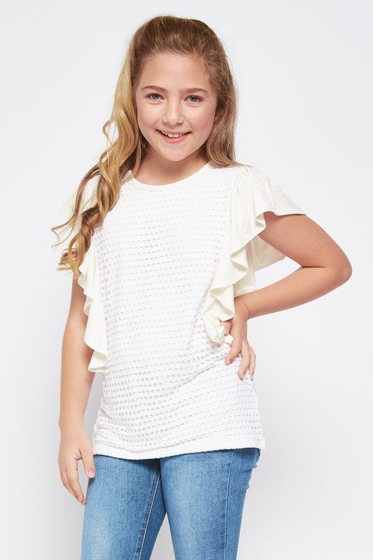 Girl's Casual Solid Ruffle Top