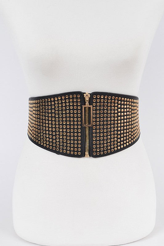 Wide Waist Studded Elastic Zipper Belt