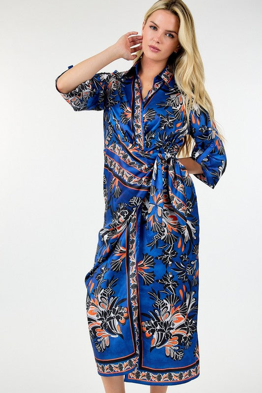 Kimono Wrap 3/4 Sleeve Printed Dress