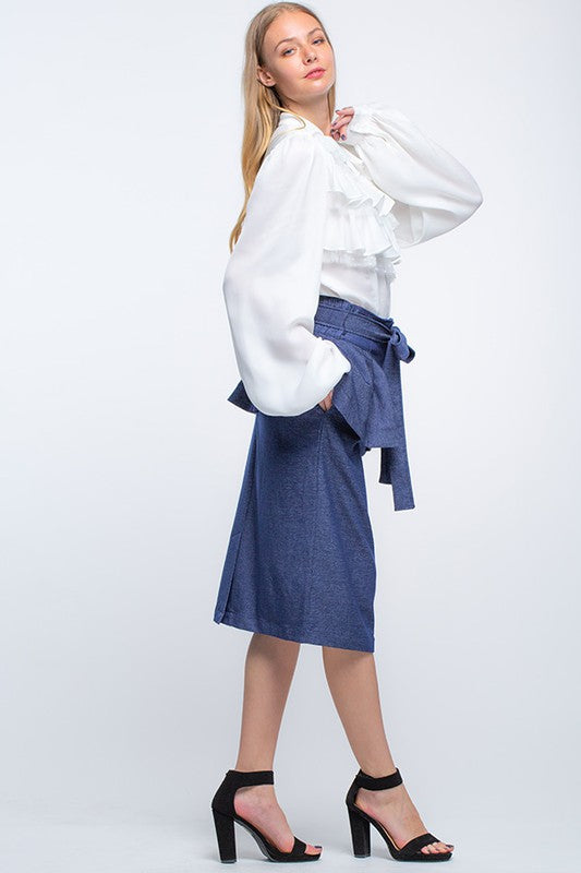 Stretchy Denim Skirt with Ruffles