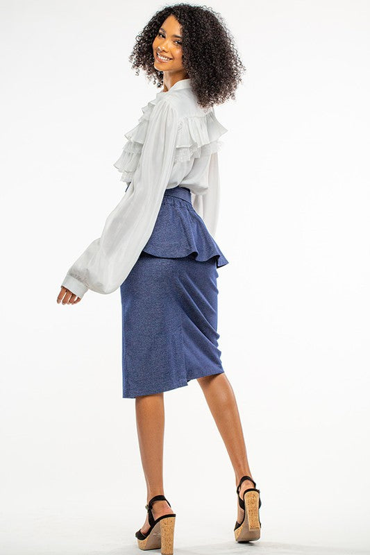 Stretchy Denim Skirt with Ruffles