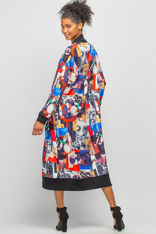 Oversized Multicolored Long Fashion Jacket with Pockets