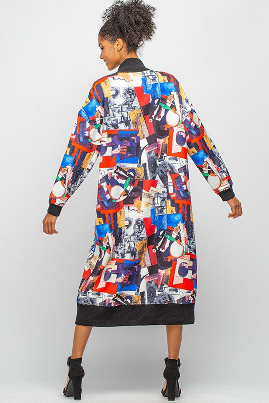 Oversized Multicolored Long Fashion Jacket with Pockets