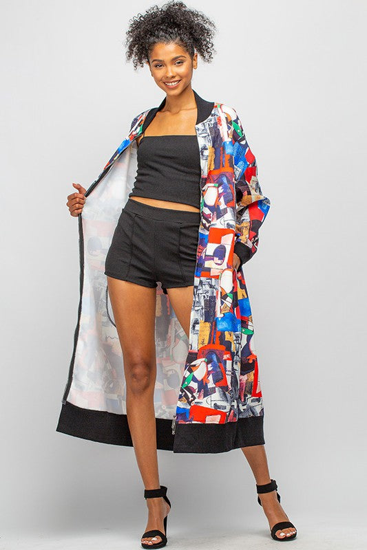 Oversized Multicolored Long Fashion Jacket with Pockets