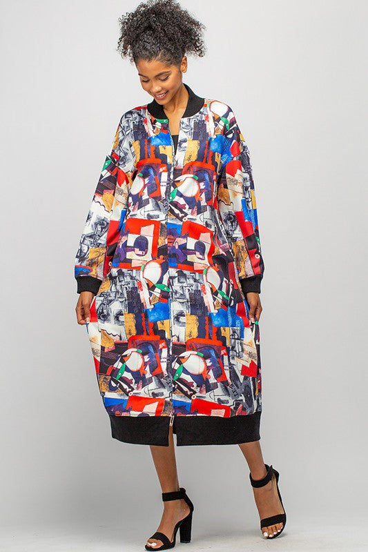 Oversized Multicolored Long Fashion Jacket with Pockets