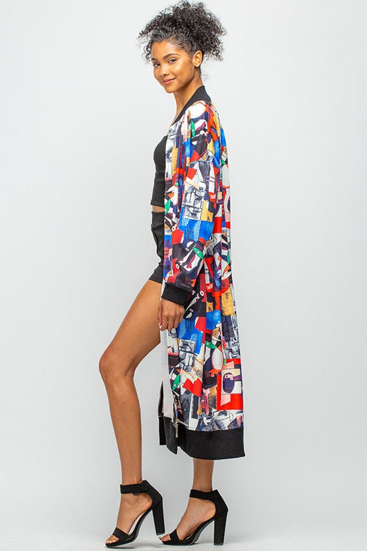 Oversized Multicolored Long Fashion Jacket with Pockets