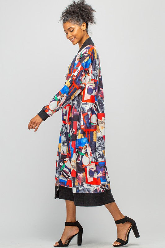 Oversized Multicolored Long Fashion Jacket with Pockets