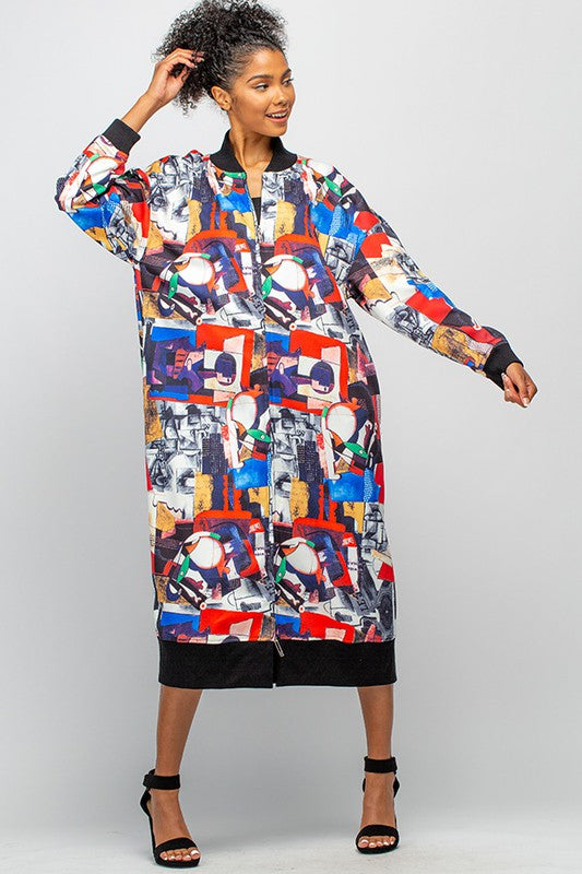 Oversized Multicolored Long Fashion Jacket with Pockets