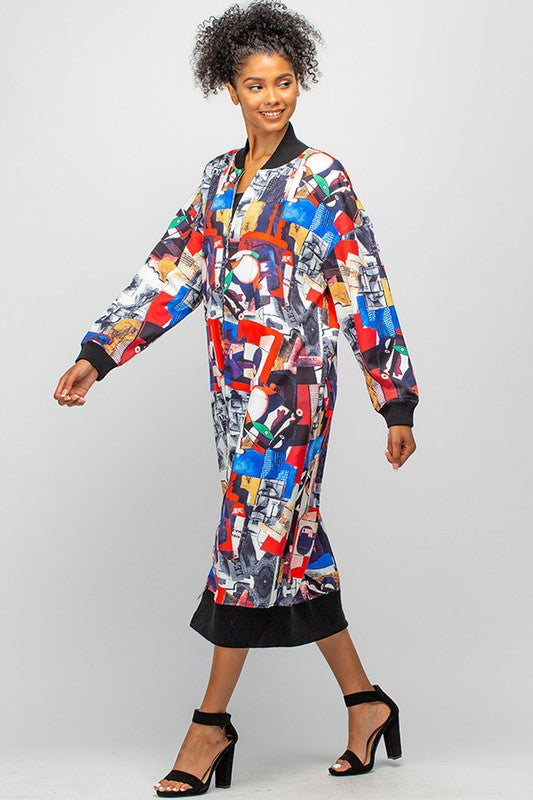 Oversized Multicolored Long Fashion Jacket with Pockets