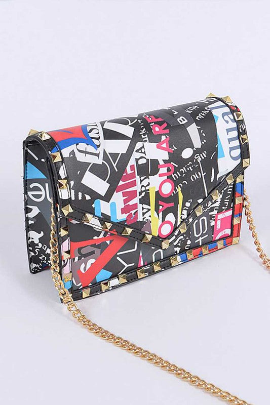 Studded Patent Crossbody Graffiti Bag