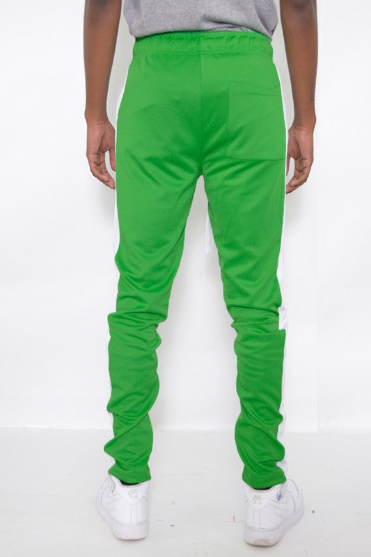 Men's Green Slim Fit Single Stripe Track Pants