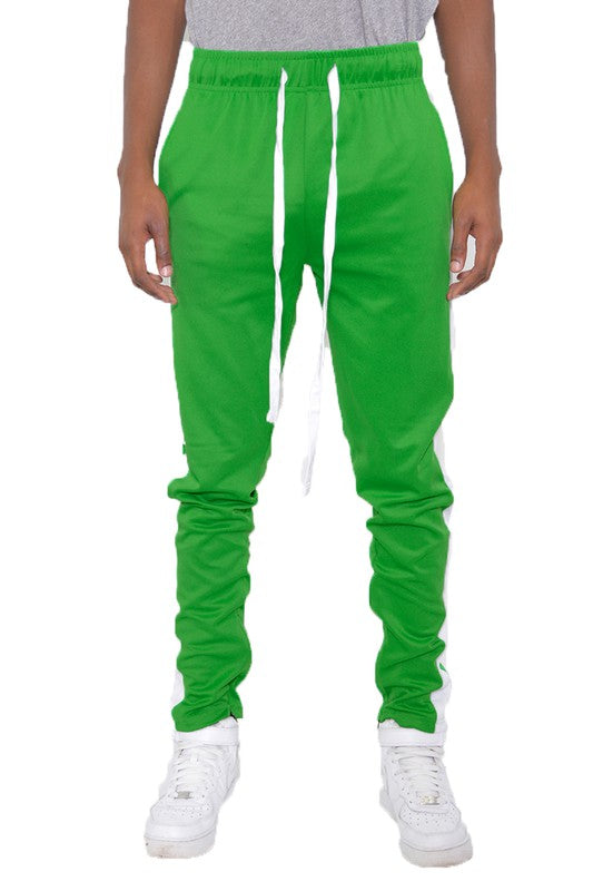 Men's Green Slim Fit Single Stripe Track Pants