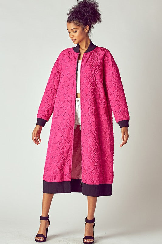 Women's Embossed Pattern Long Maxi Jacket