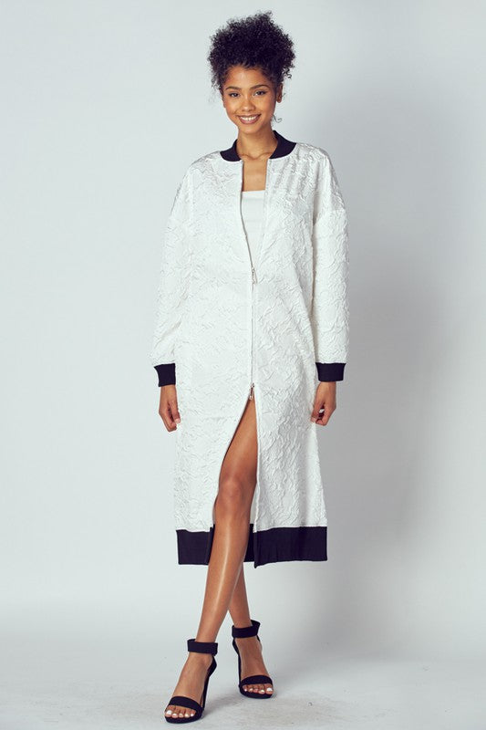 Women's Embossed Pattern Long Maxi Jacket