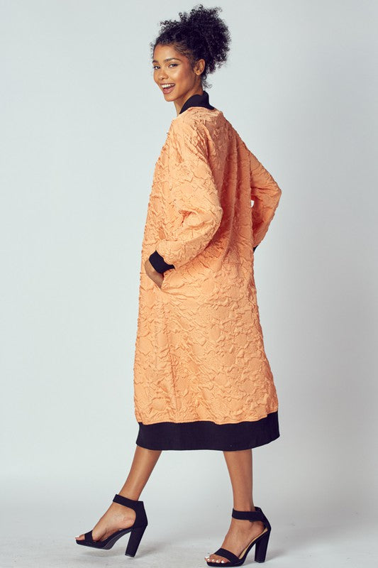 Women's Embossed Pattern Long Maxi Jacket
