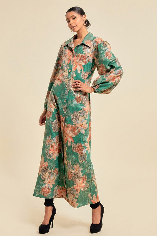 Women's Fall Faux Suede Maxi Jacket with Pockets