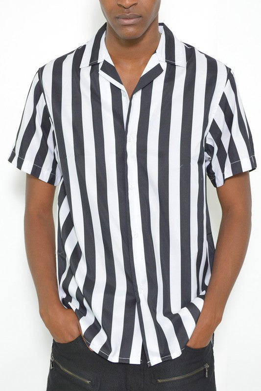 Men's Short Sleeve Striped Button Down Dress Shirt