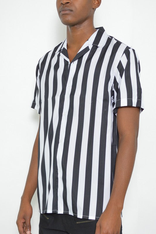 Men's Short Sleeve Striped Button Down Dress Shirt