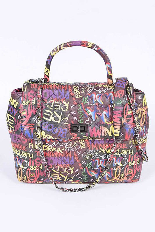 Top Handle Graffiti Convertible Shoulder Bag