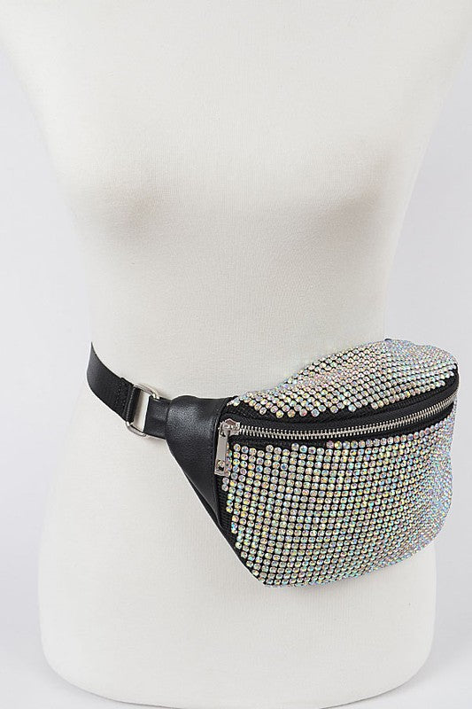 Rhinestone Studded Crossbody Mesh Fanny Pack