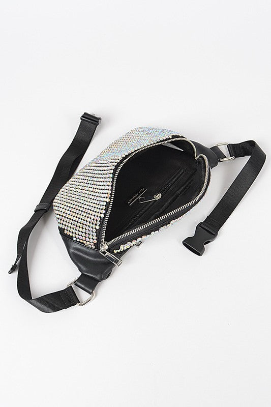 Rhinestone Studded Crossbody Mesh Fanny Pack