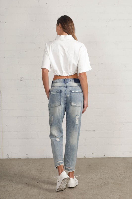 Patched Ripped Frayed Crop Jeans