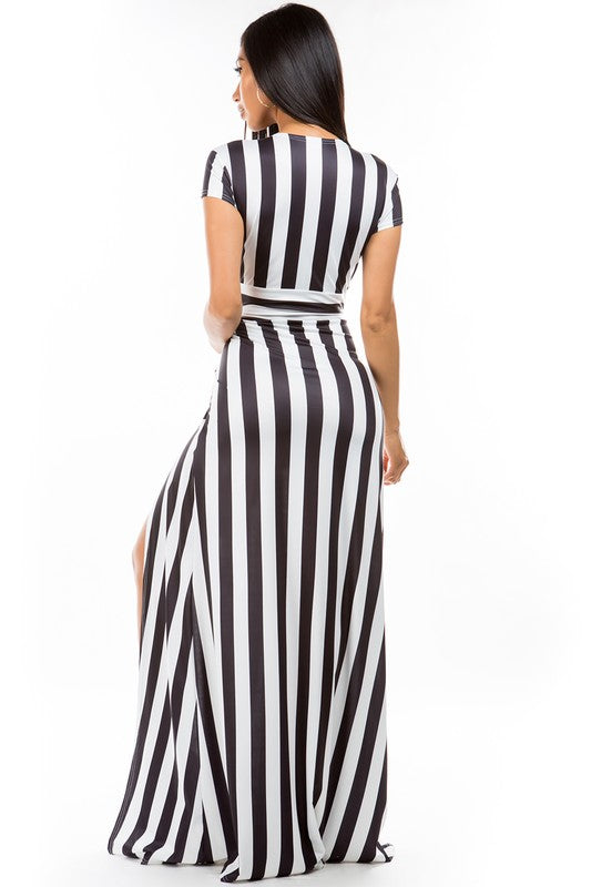 Women's Sexy Striped V Neck Maxi Dress